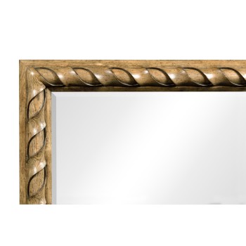 Large Rectangular English Brown Oak Hanging Mirror