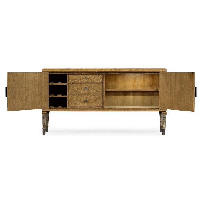 Large Rectangular English Brown Oak & Dark Brown Burl Walnut Buffet