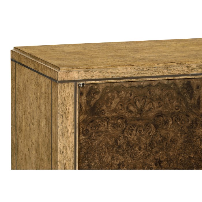 Large Rectangular English Brown Oak & Dark Brown Burl Walnut Buffet