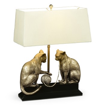 Antique Dark Bronze Cats & Yarn Lamp