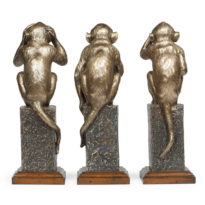 Three Antique Light Brown Brass Wise Monkeys
