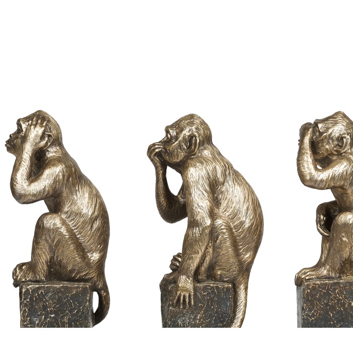 Three Antique Light Brown Brass Wise Monkeys