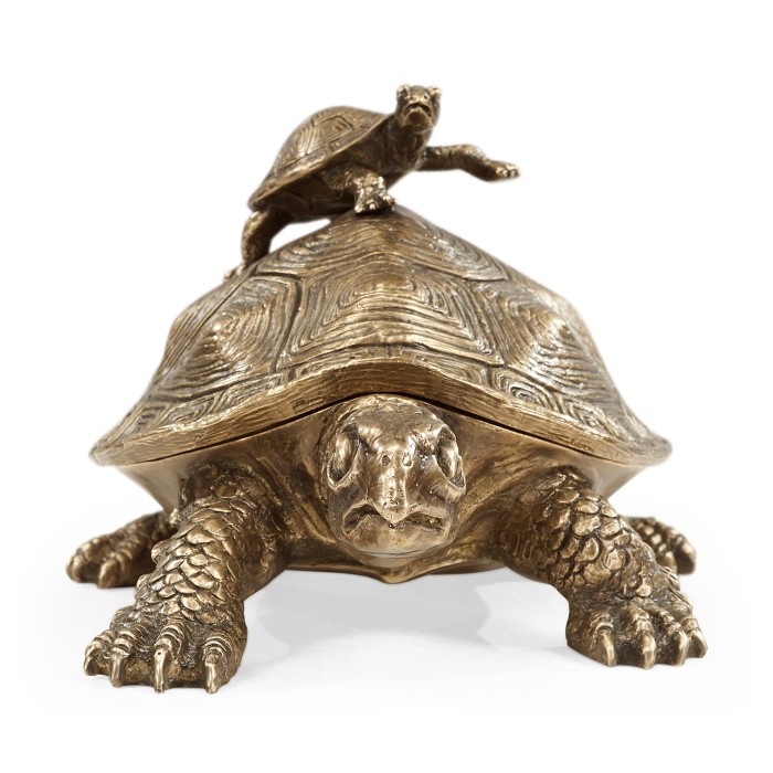 Anitque Light Brown Brass Turtle Container