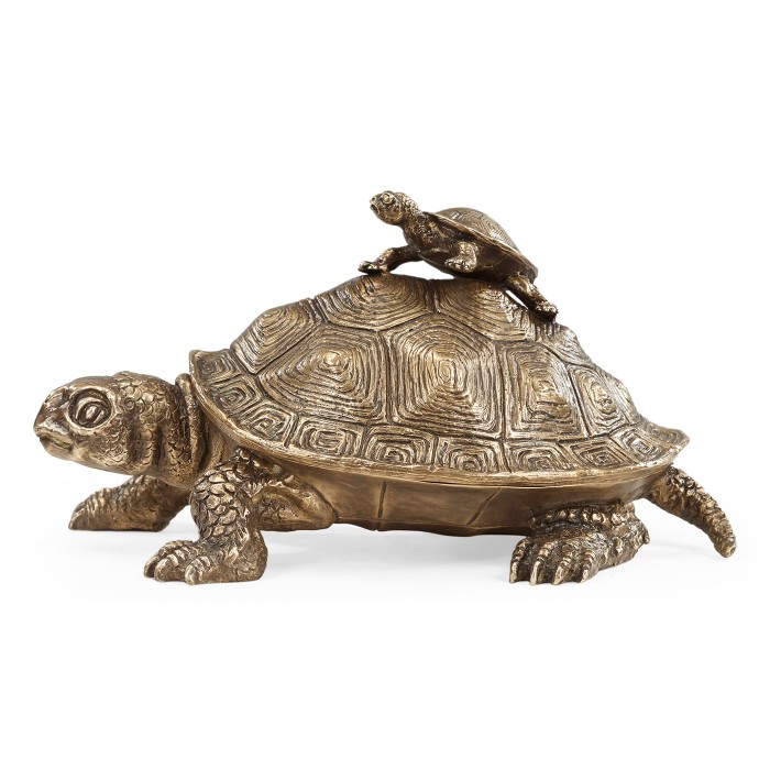 Anitque Light Brown Brass Turtle Container