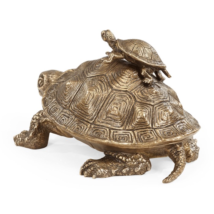 Anitque Light Brown Brass Turtle Container