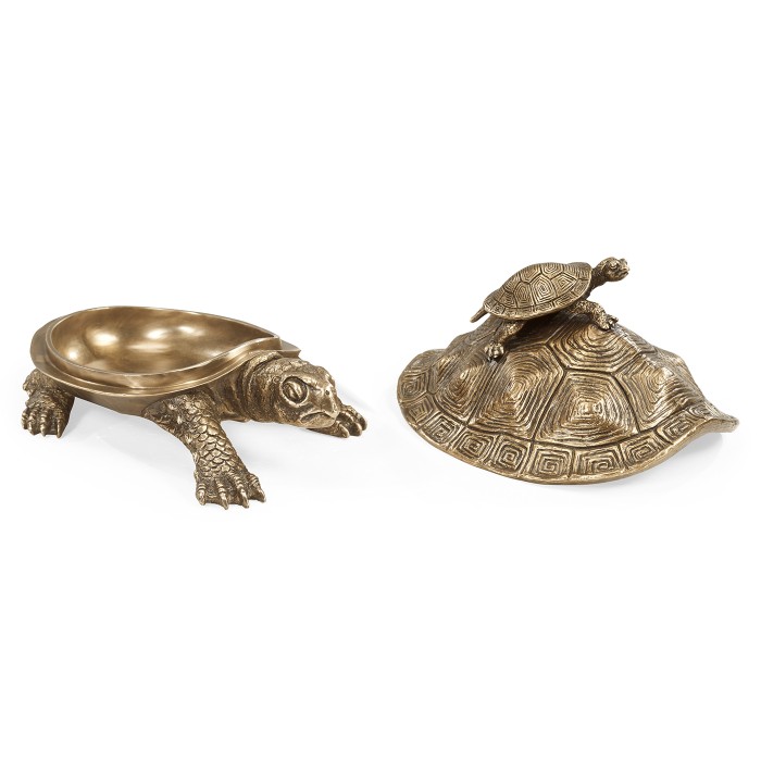 Anitque Light Brown Brass Turtle Container