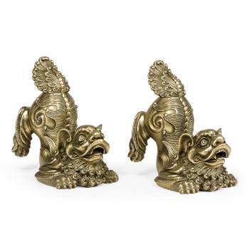 Antique Brass Foo Dog Bookends