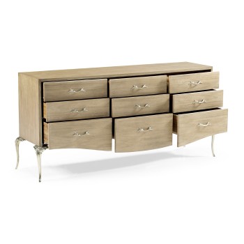 Rivoli Walnut & White Stainless Steel Dresser with Nine Drawers