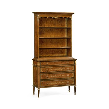 Tall Burl Walnut Bookcase on Chest