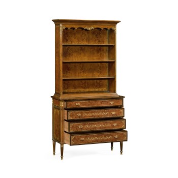 Tall Burl Walnut Bookcase on Chest