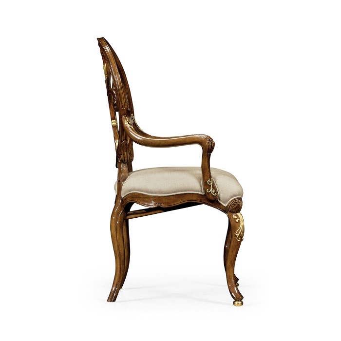 Sheraton Style Burl Walnut Oval Back Arm Chair