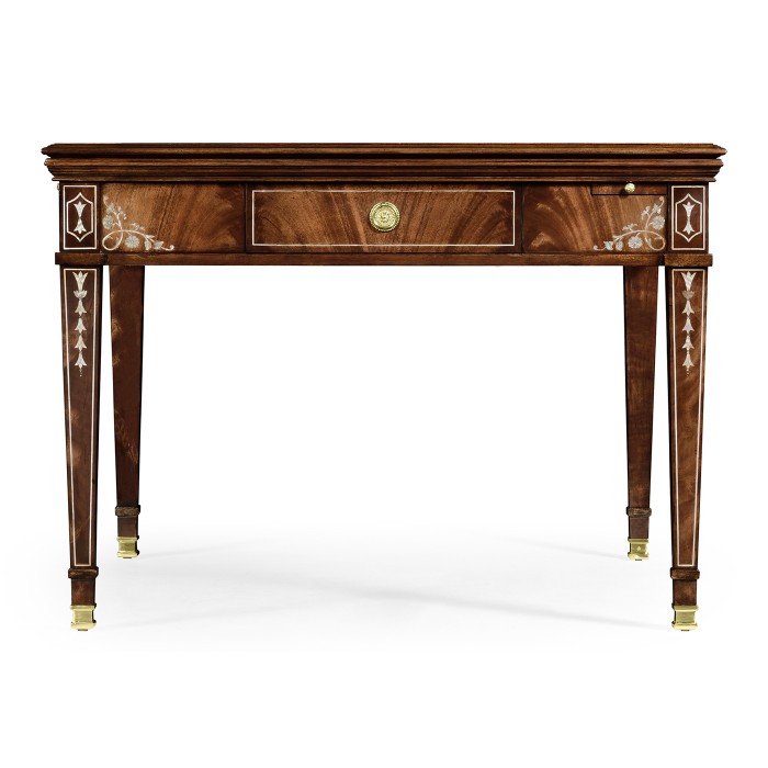 Mahogany square games table with mother of pearl inlay