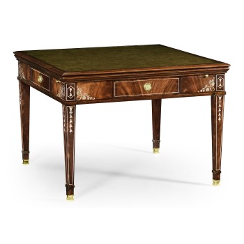 Mahogany square games table with mother of pearl inlay