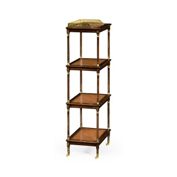 Mahogany four-tier étagère with leather inserts
