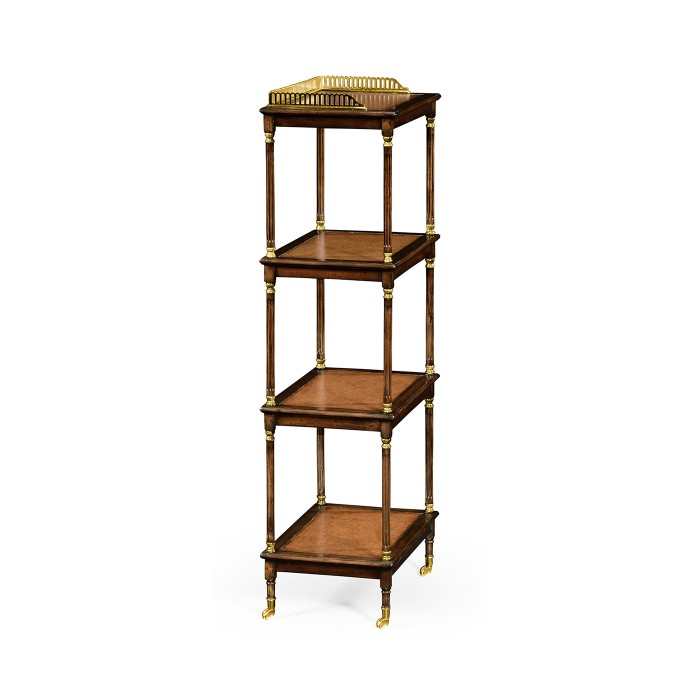 Mahogany four-tier étagère with leather inserts