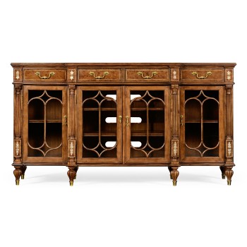 Burl & mother of pearl glazed display/entertainment cabinet