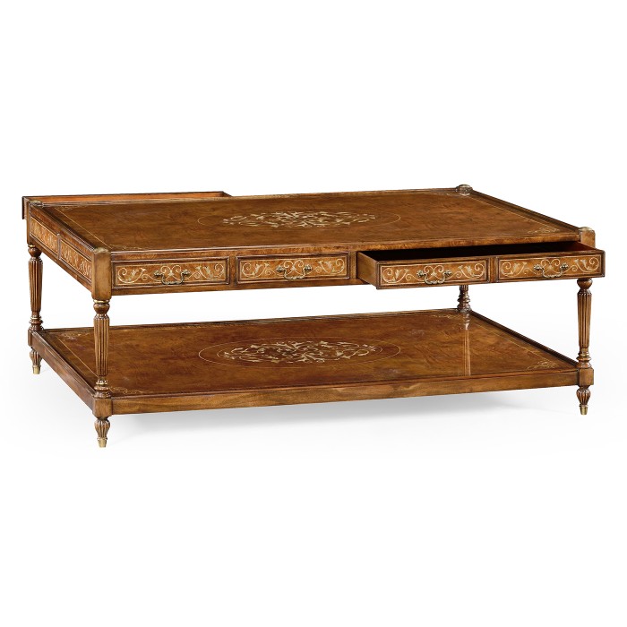 Burl & Mother of Pearl Inlaid Rectangular Coffee Table
