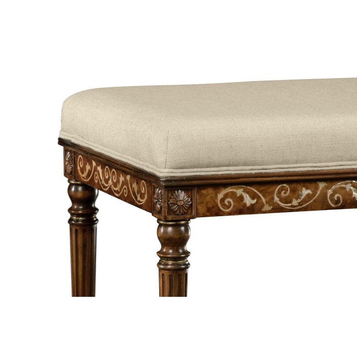 Burl & Mother of Pearl Upholstered Bench