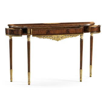 Louis IV style narrow mahogany & gilded console