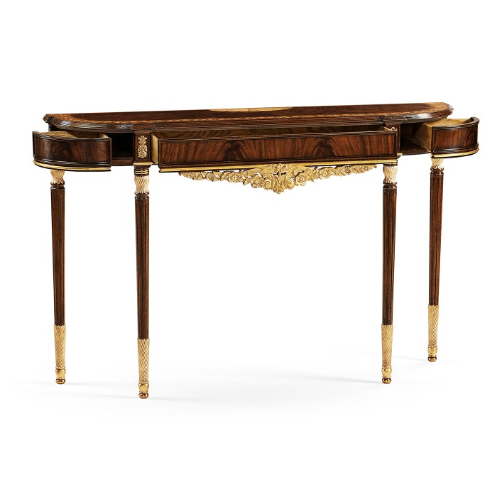 Louis IV style narrow mahogany & gilded console