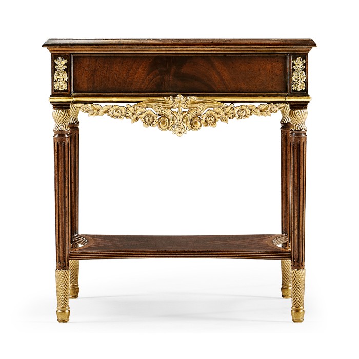 Louis IV style mahogany & gilded square side table