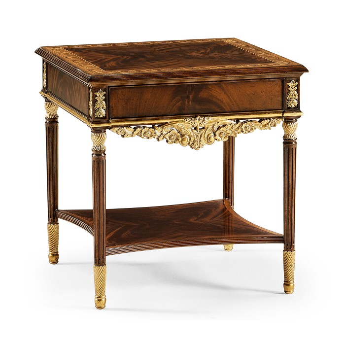 Louis IV style mahogany & gilded square side table