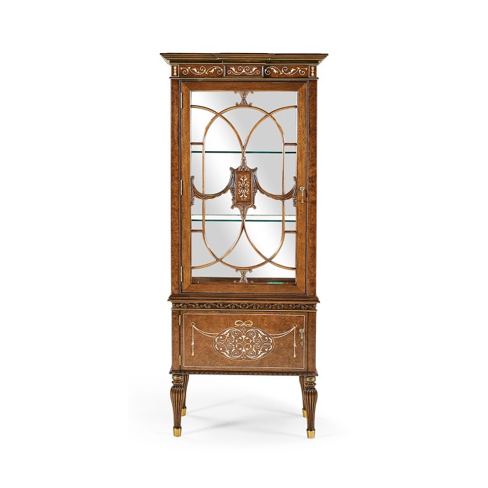 Left Opening Burl & Mother of Pearl Display Cabinet