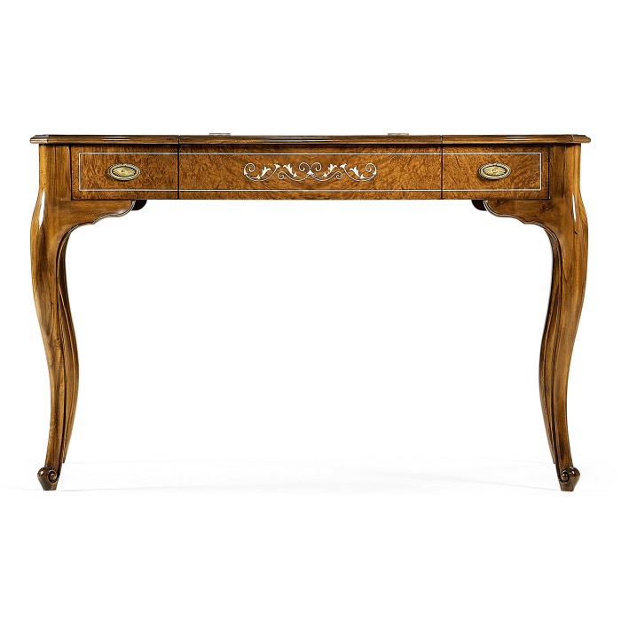 Burl & Mother of Pearl Dressing Table with Hinged Mirror