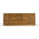 Travel trunk style coffee table with storage and brown leather