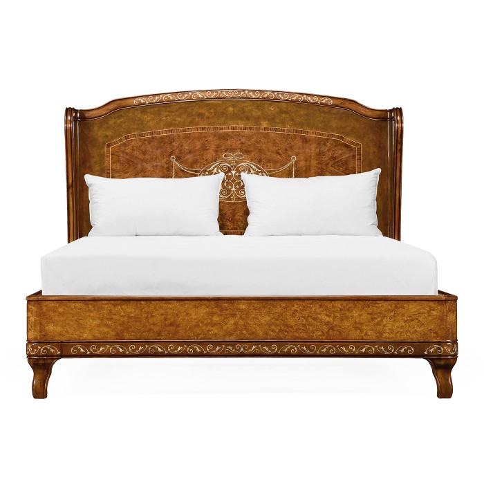 Louis XV Style Burl Walnut & Mother Of Pearl Cali King Bed