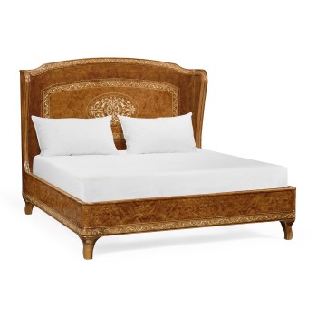 Louis XV Style Burl Walnut & Mother Of Pearl UK King Bed