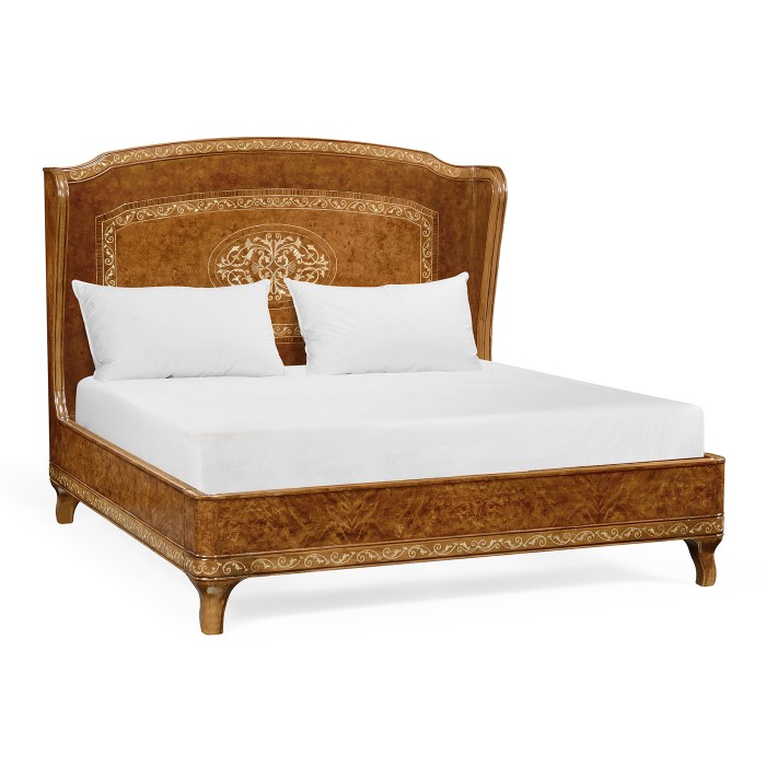 Louis XV Style Burl Walnut & Mother Of Pearl UK King Bed