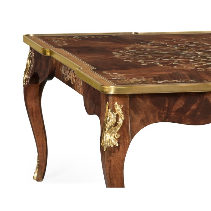 Mahogany Square Coffee Table with Brass Details