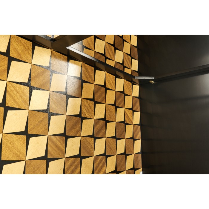 Black Bookcase with Interior Geometric Pattern