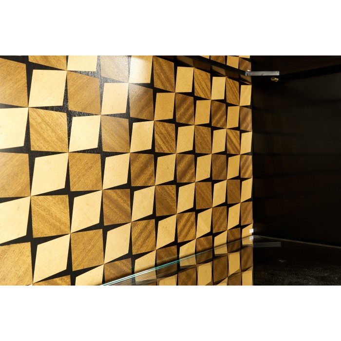 Black Bookcase with Interior Geometric Pattern