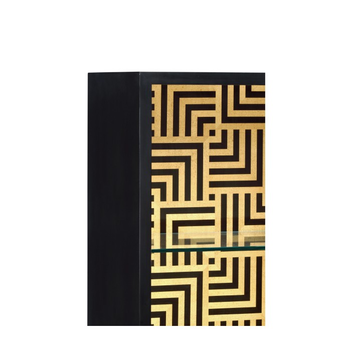 Black Display Cabinet with Interior Geometric Pattern