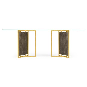 Rectangular Smoked Grey Eucalyptus & Glass Top Dining Table 84