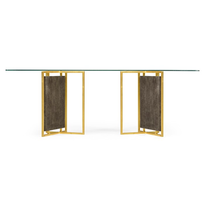 Rectangular Smoked Grey Eucalyptus & Glass Top Dining Table 84