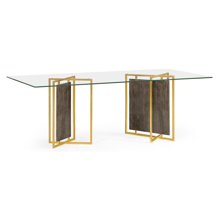 Rectangular Smoked Grey Eucalyptus & Glass Top Dining Table 84