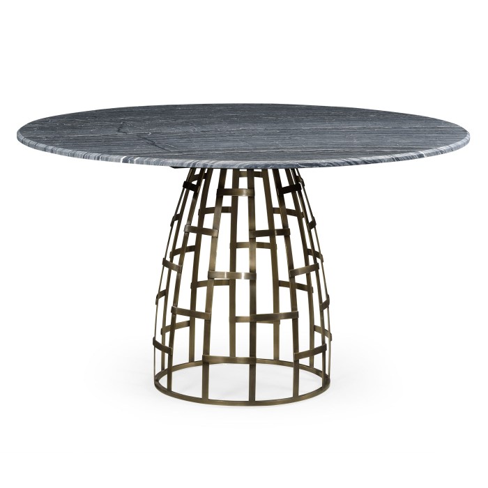 Round Geometric Dome Brass Dining Table with A Grey Marble Top 51