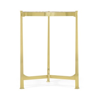 Small Solid Brass & Blanco Equador Marble Top Demilune Console Table