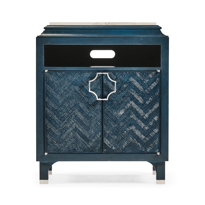 Antique Blue Oak Nightstand with Marble Top