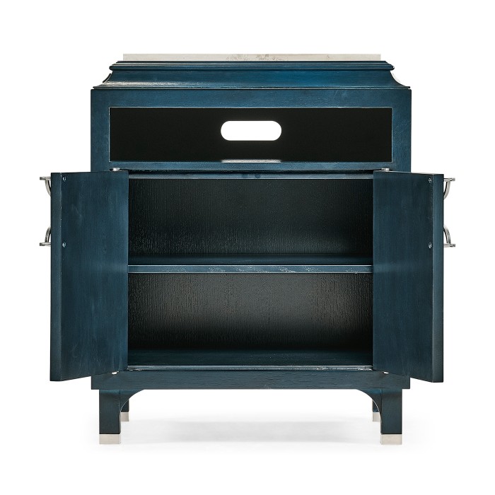 Antique Blue Oak Nightstand with Marble Top