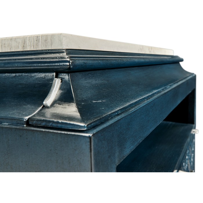 Antique Blue Oak Nightstand with Marble Top