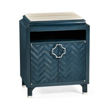 Antique Blue Oak Nightstand with Marble Top