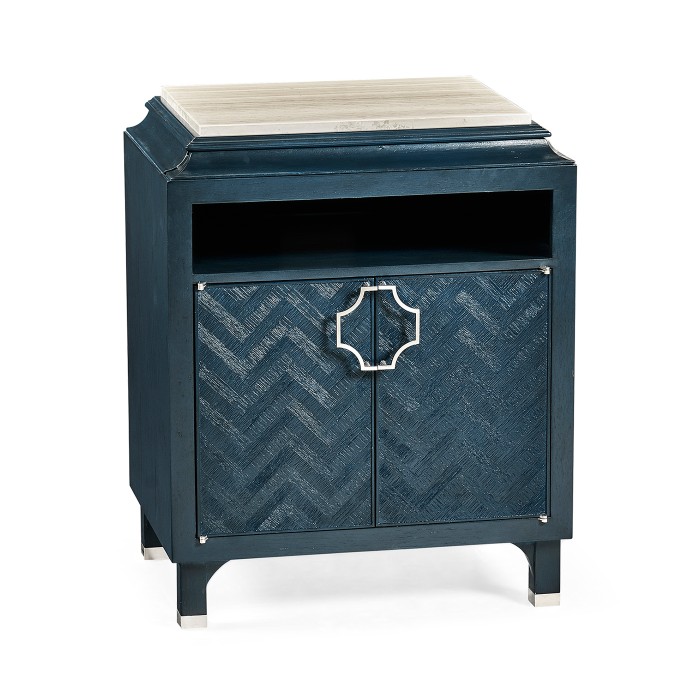 Antique Blue Oak Nightstand with Marble Top