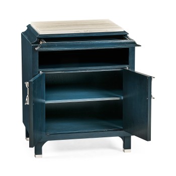 Antique Blue Oak Nightstand with Marble Top