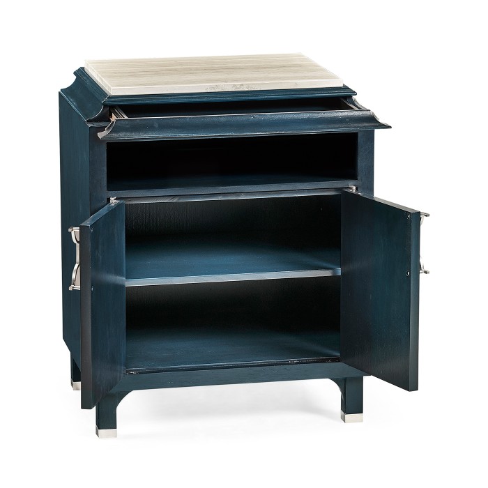 Antique Blue Oak Nightstand with Marble Top