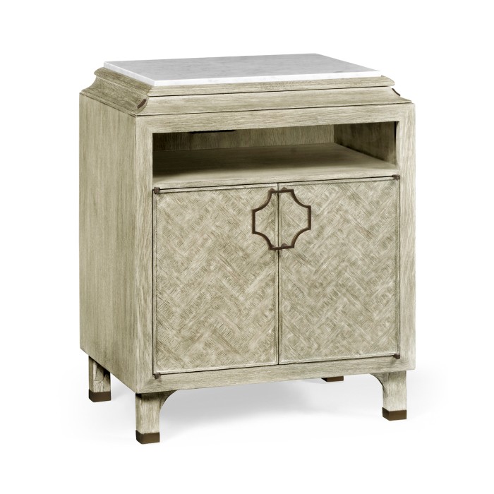 Greyed Oak Nightstand with Marble Top