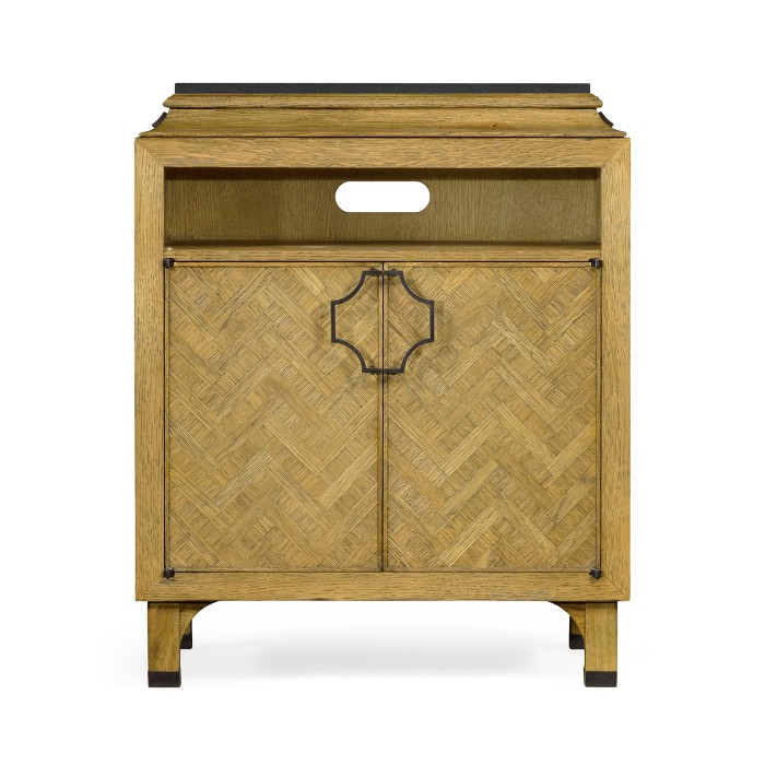 Natural Oak Nightstand with Marble Top